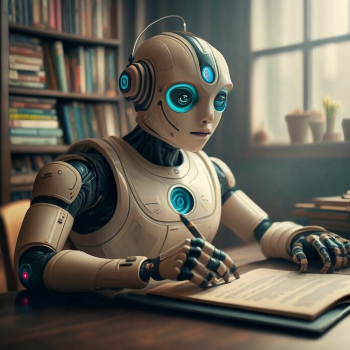 AI robot writing a story