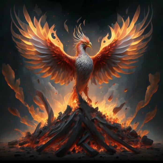 Phoenix Rising from a pile of ashes